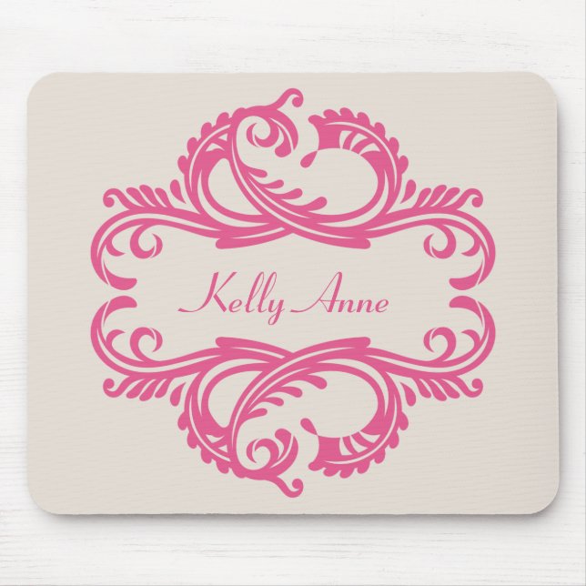 Pink Chic Damask Mousepad (Vorne)
