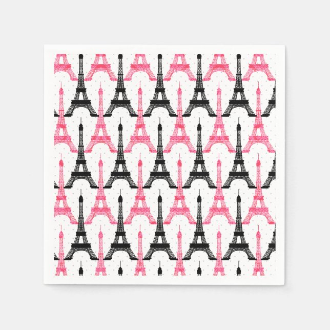 Pink Chic Eiffel Tower Party Papierservietten (Vorderseite)