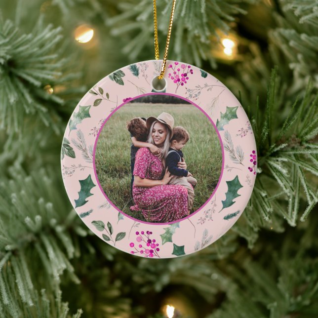 Pink & Chic Foto Weihnachten Keramik Ornament (Baum)