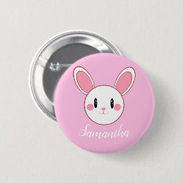 Pink Chic Modern Niedlich Fluffy Bunny Rabbit Button