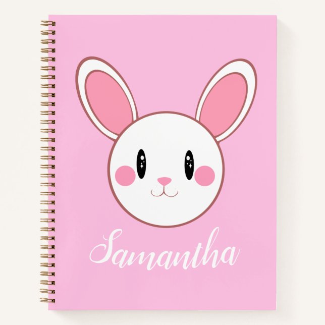 Pink Chic Modern Niedlich Fluffy Bunny Rabbit Notizbuch (Vorderseite)