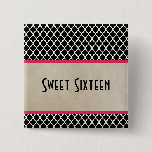 Pink Chic Quatrefolie Sweet 16 Taste Button (Vorderseite)
