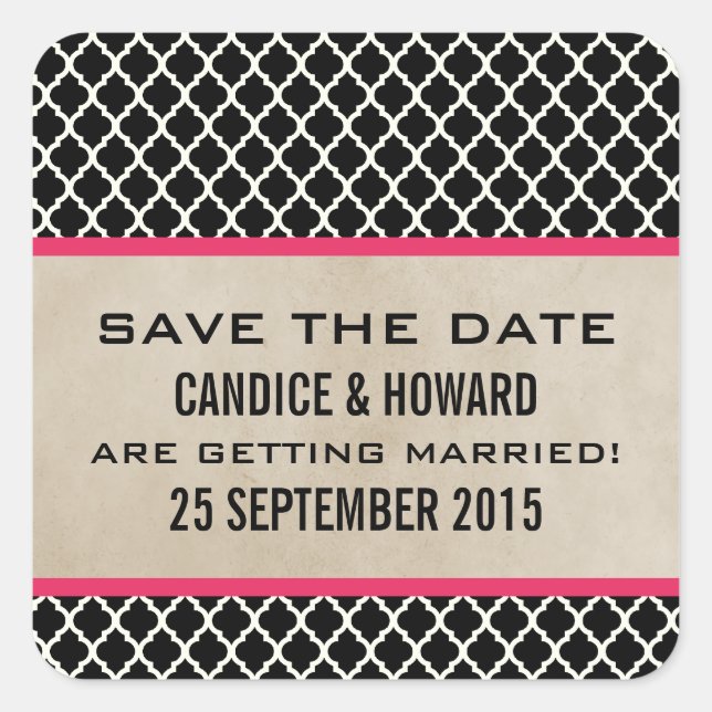 Pink Chic Quatrefolien Save the Date Aufkleber (Vorderseite)