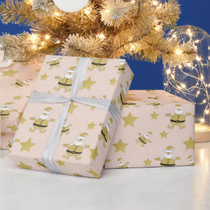 Pink Chic Santa Gold und Stars Muster Geschenkpapier