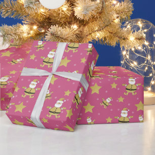 Pink Chic Santa Gold und Stars Muster Geschenkpapier