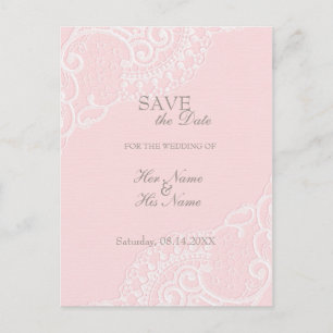 Pink Chic Vintage Elegante Lace SAVE the Date Ankündigungspostkarte