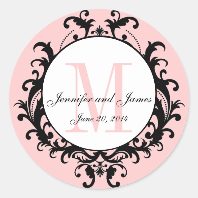 Pink Chic Wedding Monogram Name Date Sticker (Vorderseite)