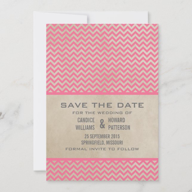 Pink Chic Zickzack Save the Date einladen (Vorderseite)