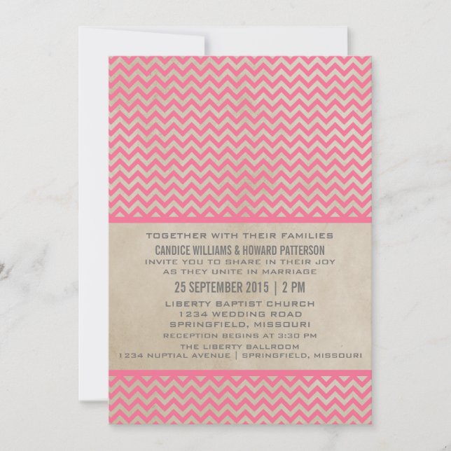 Pink Chic Zickzack Wedding Einladung (Vorderseite)
