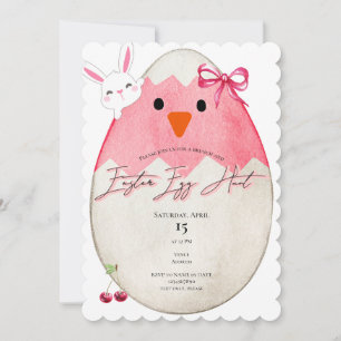 Pink Chick Oster Egg Hunt Bunny Coquette Bow Einladung