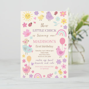 Pink Chicken 1. Geburtstag Party Einladung