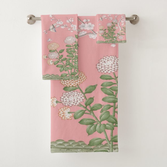 Pink Chinoiserie 3 Stück Luxus Badhandtuch Set (Insitu)
