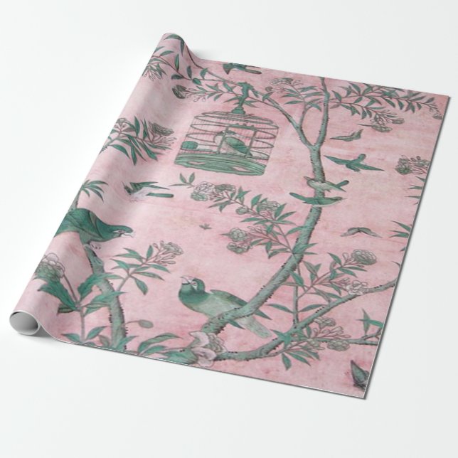 Pink Chinoiserie Bird Decouver Geschenkpapier (Ungerollt)