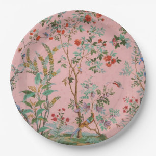 Pink Chinoiserie Bird Floral Pappteller