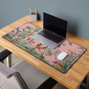 Pink Chinoiserie Bird Floral Schreibtischunterlage