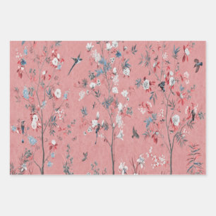 Pink Chinoiserie Bird Wrapping Paper Sheets Geschenkpapier Set
