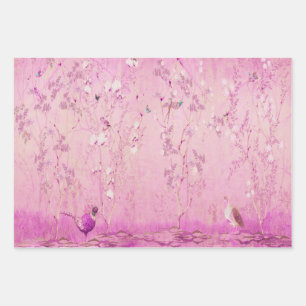 Pink Chinoiserie Bird Wrapping Paper Sheets Geschenkpapier Set