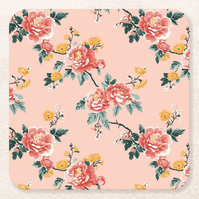 Pink Chinoiserie Blanche Rechteckiger Pappuntersetzer (Vorderseite)