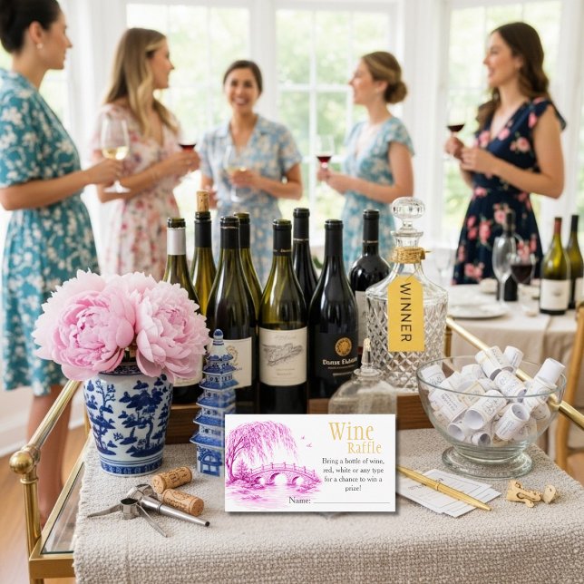 Pink Chinoiserie Bridge Wine Raffle Bridal Shower  Begleitkarte (Pink Chinoiserie Bridge Wine Raffle Bridal Shower Enclosure Card)