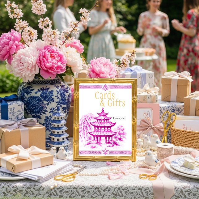 Pink Chinoiserie Cards & Gifts Sign  Einladung (Pink Chinoiserie Cards & Gifts Sign)