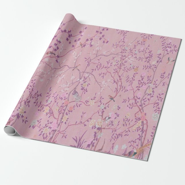 Pink Chinoiserie Chinesisch Dekoupage Geschenkpapier (Ungerollt)