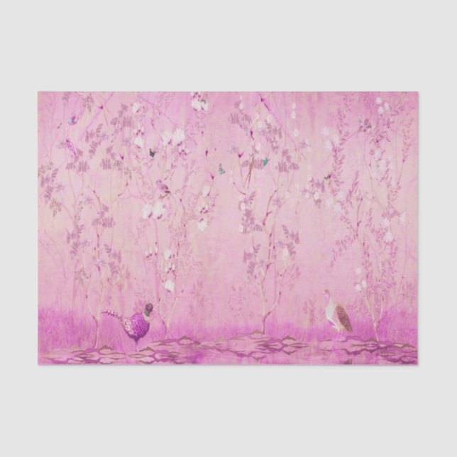 Pink Chinoiserie Chinesisch Dekoupage Seidenpapier (Vorderseite)