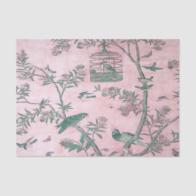 Pink Chinoiserie Chinesisch Dekoupage Seidenpapier (Vorderseite)