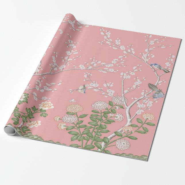 Pink Chinoiserie Dekoupage Geschenkpapier (Ungerollt)