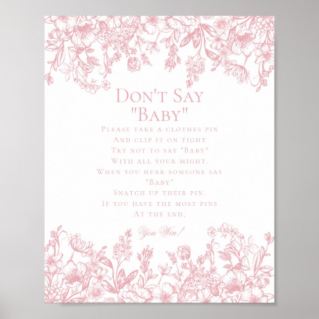 Pink Chinoiserie Dont Say Baby Shower Game Poster (Vorne)