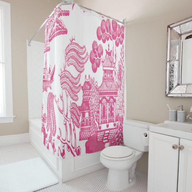 Pink Chinoiserie Duschvorhang (Beispiel)