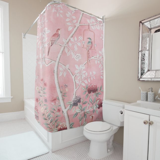 Pink Chinoiserie Duschvorhang (Beispiel)