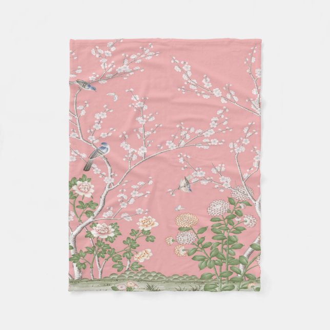 Pink Chinoiserie Fleecedecke (Vorderseite)