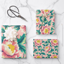 Pink Chinoiserie Floral Geschenkpapier Set