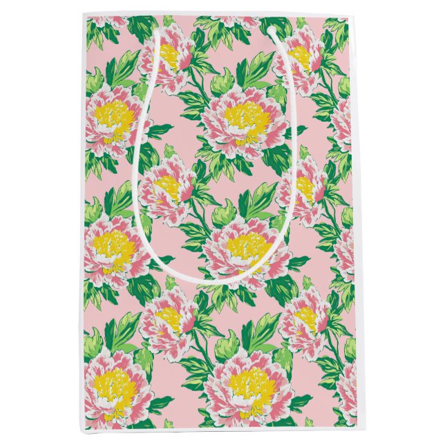 Pink Chinoiserie Floral Mittlere Geschenktüte (Vorderseite)