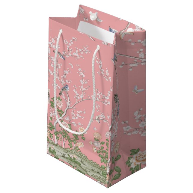 Pink Chinoiserie Geschenktasche Kleine Geschenktüte (Vorderseite Schrägansicht)
