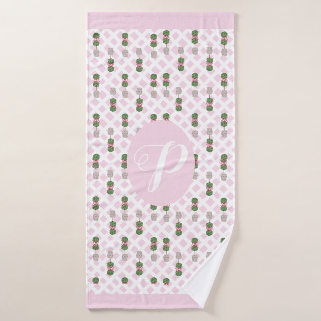 Pink Chinoiserie Ginger Jar Jars Topiary Basket Badehandtuch (Badehandtuch)