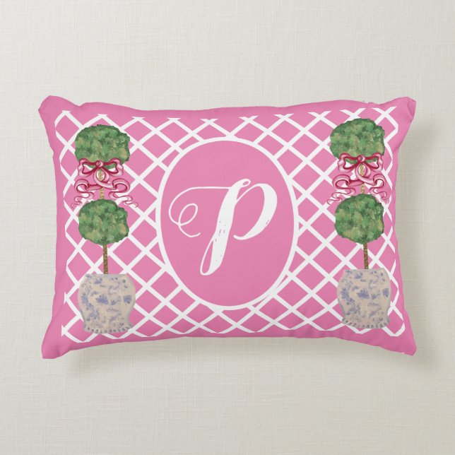 Pink Chinoiserie Ginger Jar Jars Topiary Basket Dekokissen (Vorderseite)