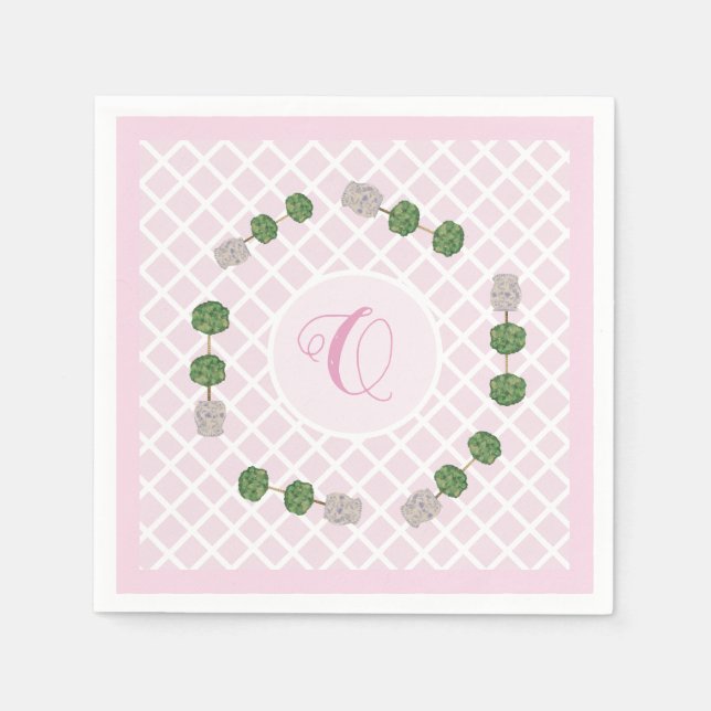 Pink Chinoiserie Ginger Jar Jars Topiary Basket Pa Serviette (Vorderseite)