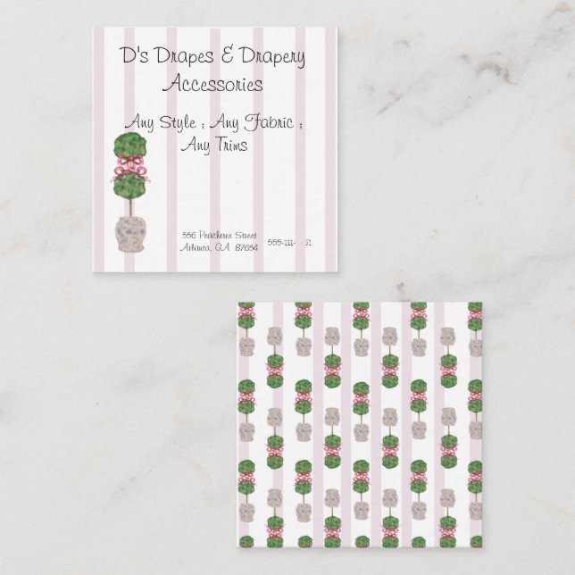 Pink Chinoiserie Ginger Jars Topiary Square B Quadratische Visitenkarte (Vorne/Hinten)