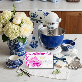 Pink Chinoiserie Recipe Request Bridal Shower  Begleitkarte