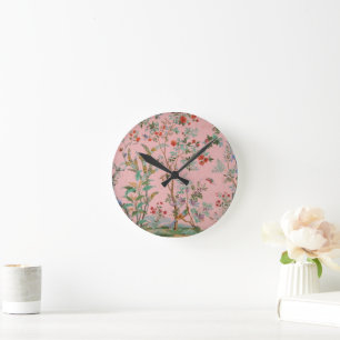 Pink Chinoiserie Runde Wanduhr