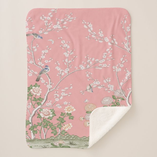 Pink Chinoiserie Sherpadecke (Vorderseite)