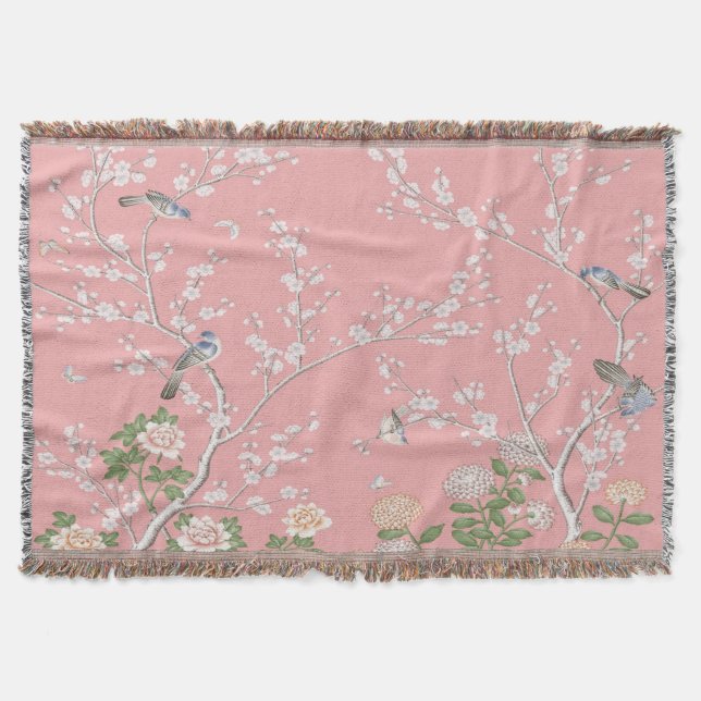 Pink Chinoiserie Throw Blanket Decke (Vorderseite)