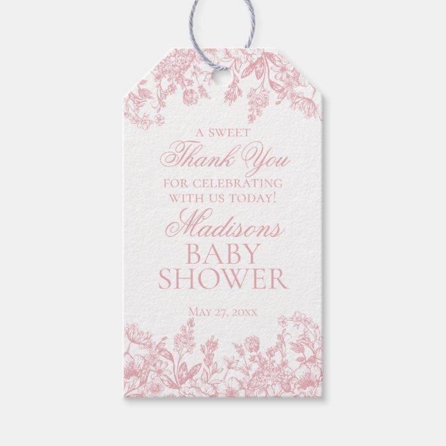 Pink Chinoiserie Vintage Floral Baby Shower Favors Geschenkanhänger (Vorderseite)