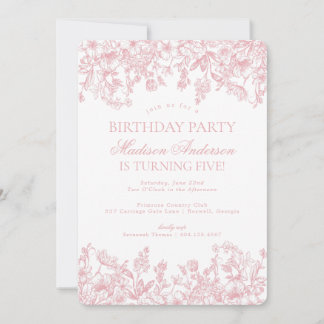 Pink Chinoiserie Vintage Floral Birthday Party Einladung