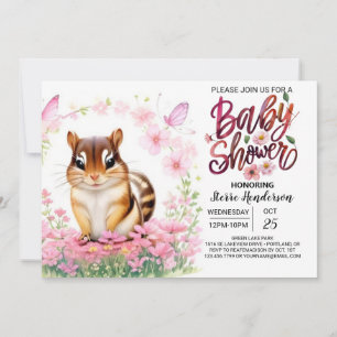 Pink Chipmunk Blooms Girl Baby Dusche Einladung