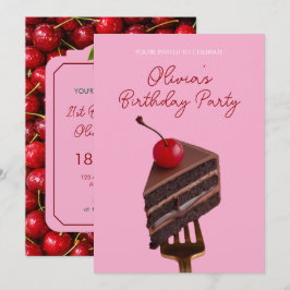 Pink Choco Cherry Cake 21st Birthday Invitation Einladung