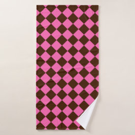 Pink Chocolate Brown Checker Diamond Pattern Badehandtuch