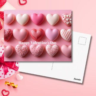 Pink Chocolate Hearts Valentine`s Day Card Postkarte