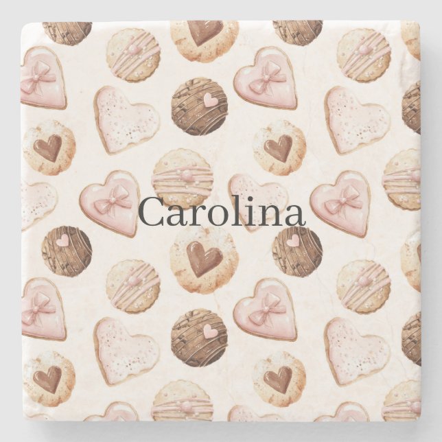 Pink Chocolate Sweet Hearts Valentine's Day Treats Steinuntersetzer (Vorderseite)